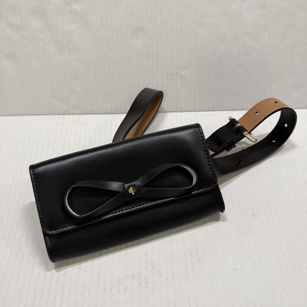 Kate Spade Belt Bag Fanny Pack Womens S/M Black Bow Leather Adjustable Waist